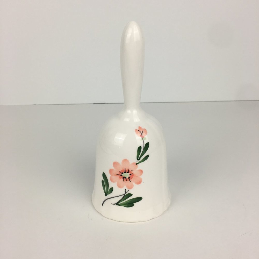 Vintage Ceramic Bell‎ White w Pink Flowers Decor